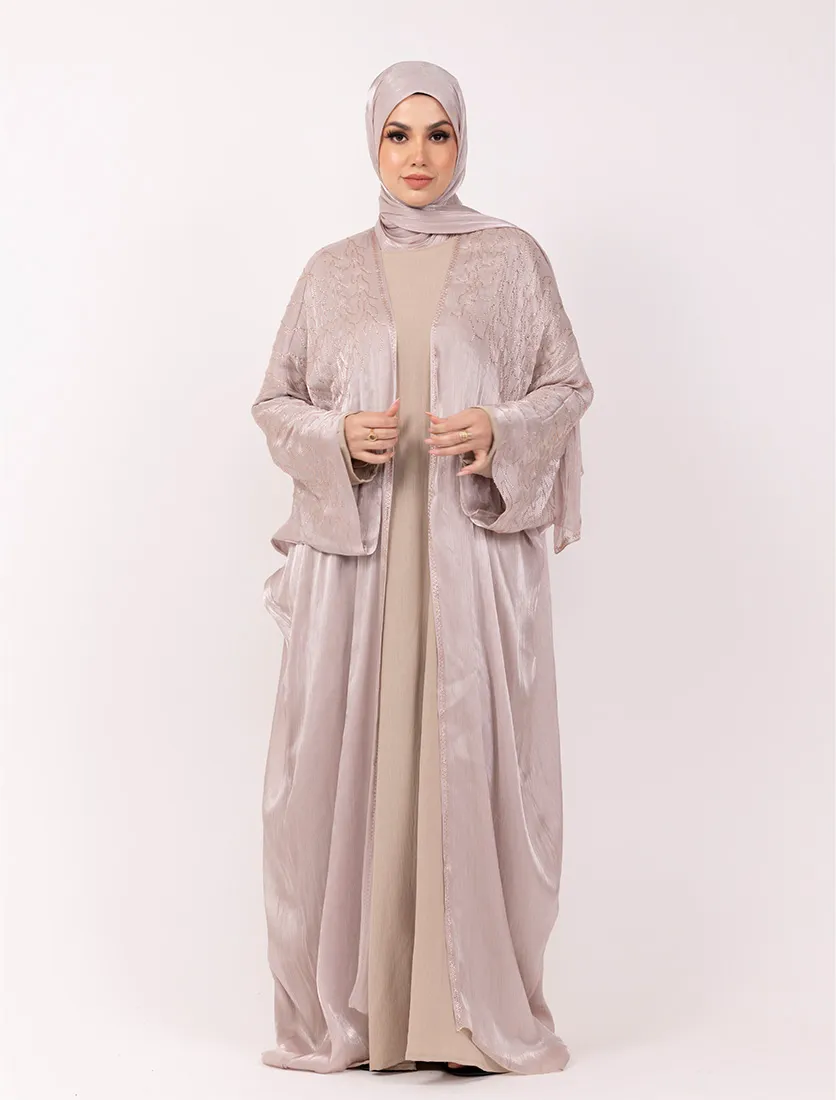 Pink Embellished Sheer Abaya Set